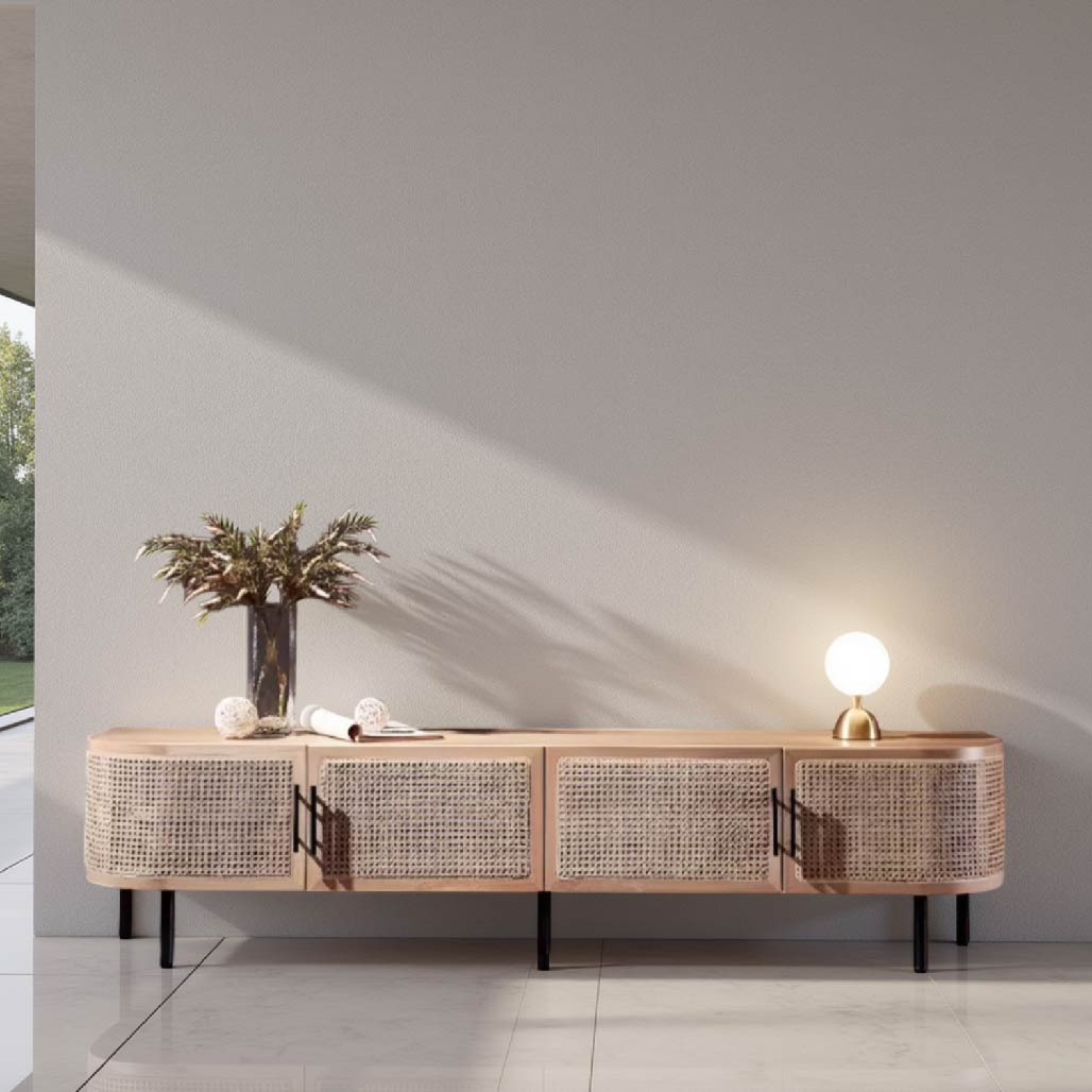 Ash Wood Rattan TV Stand