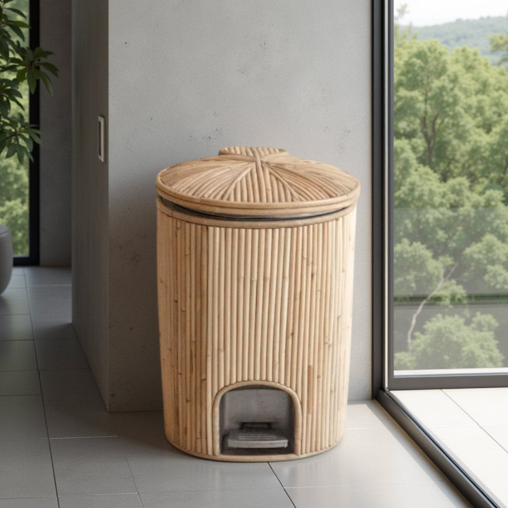 Rattan Trash Can with Lid