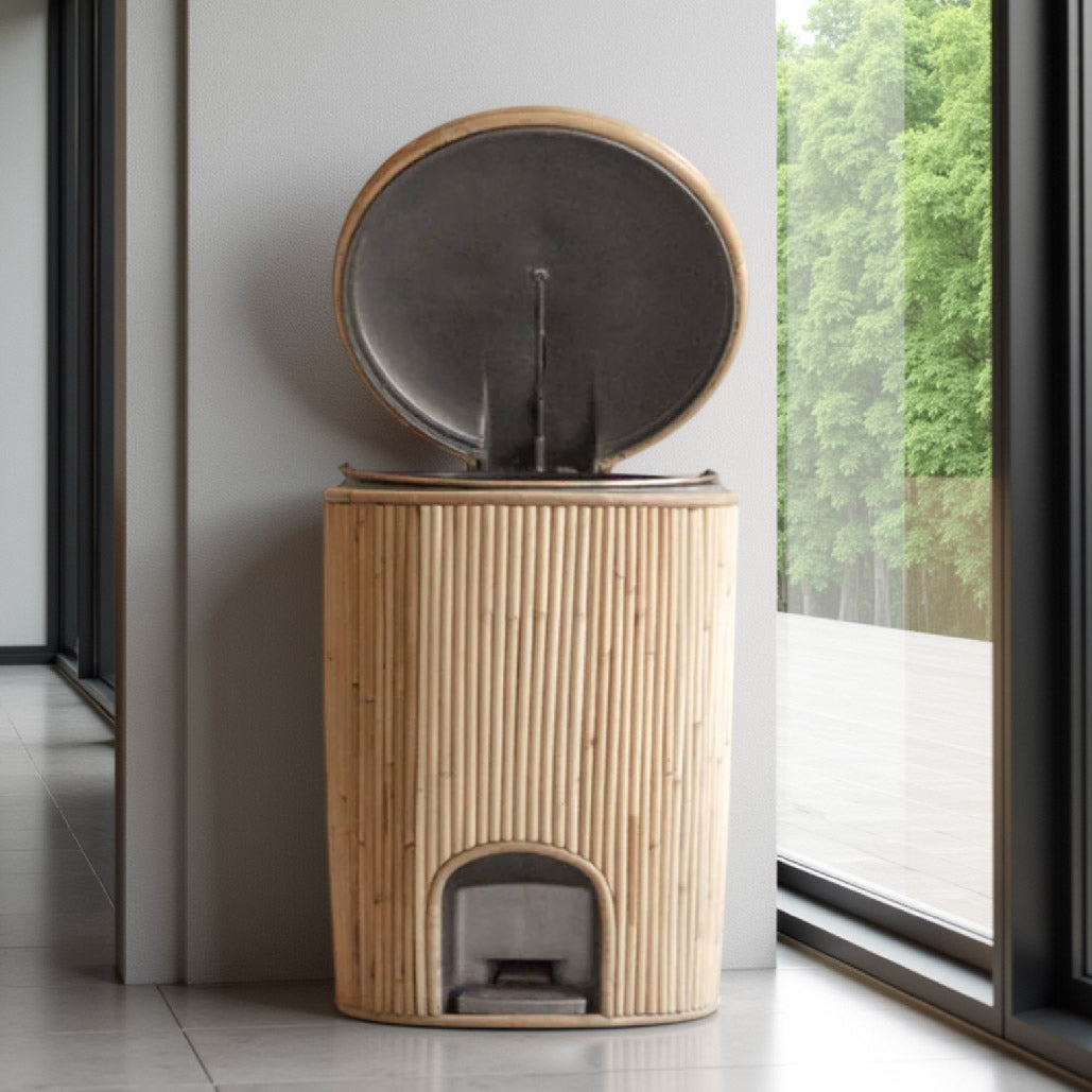 Rattan Trash Can with Lid