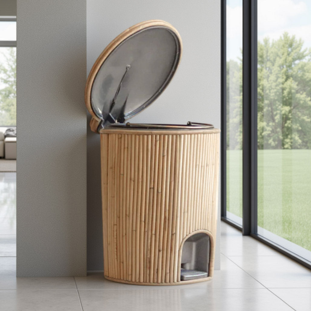 Rattan Trash Can with Lid