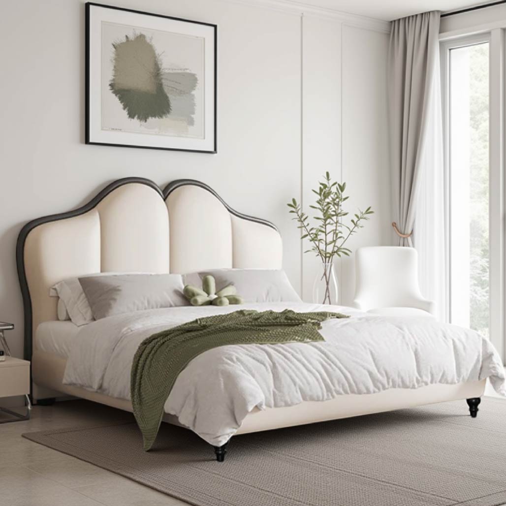 Ebba French Style Cream Leather Bed