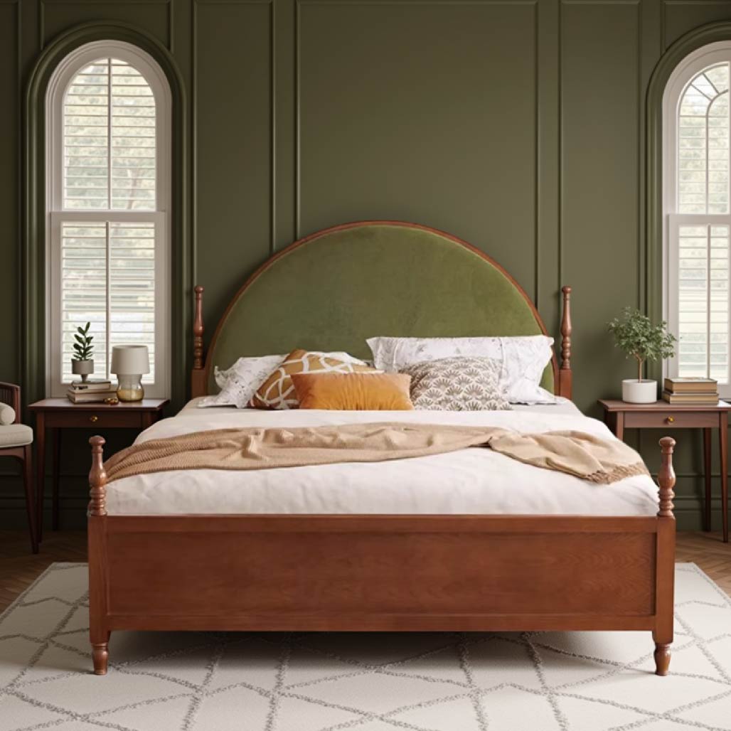 French Mid-Century Style Solid Wood Bed