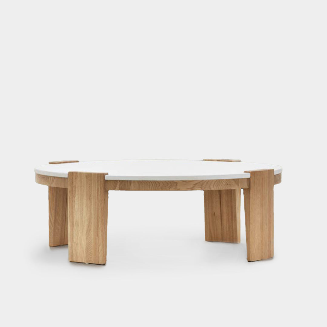 Cement Paint Coffee Table with Oak Wood Leg