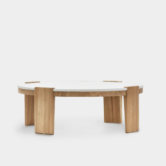 Cement Paint Coffee Table with Oak Wood Leg