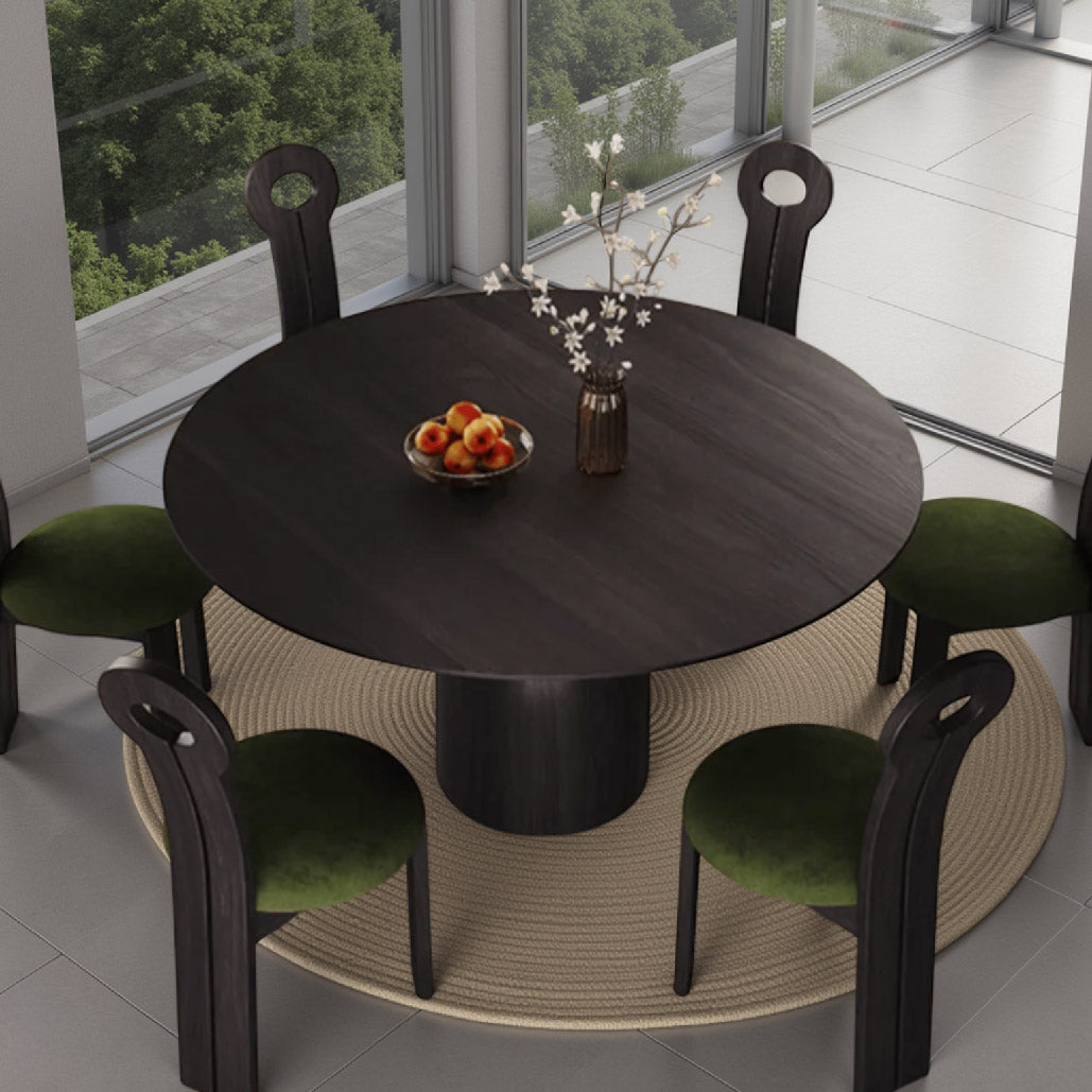 Retro Walnut Solid Wood Round Dining Table Set