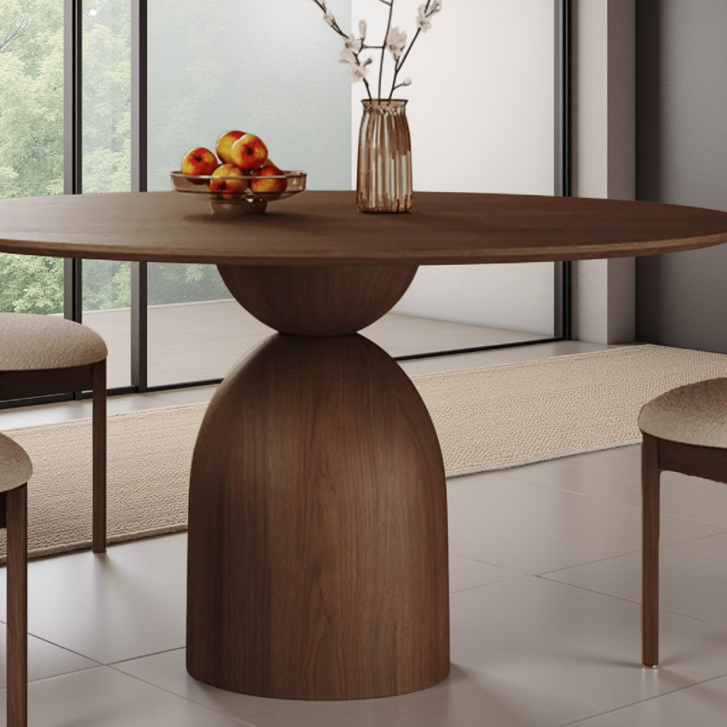 Hilda Retro Walnut Solid Wood Round Dining Table Set