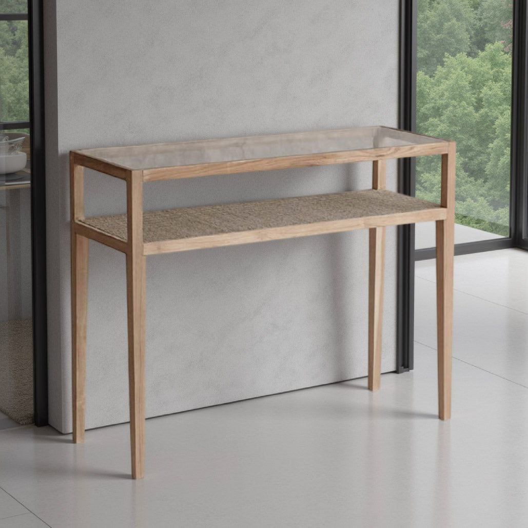 Indonesia Sungkai Wood Glass Console Table