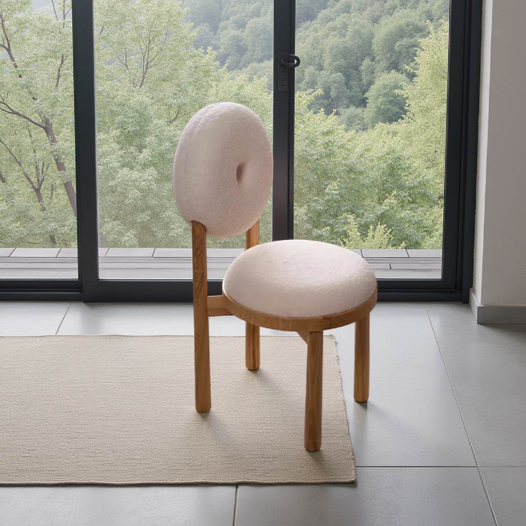 Boucle Donut Solid Wood Dining Chair