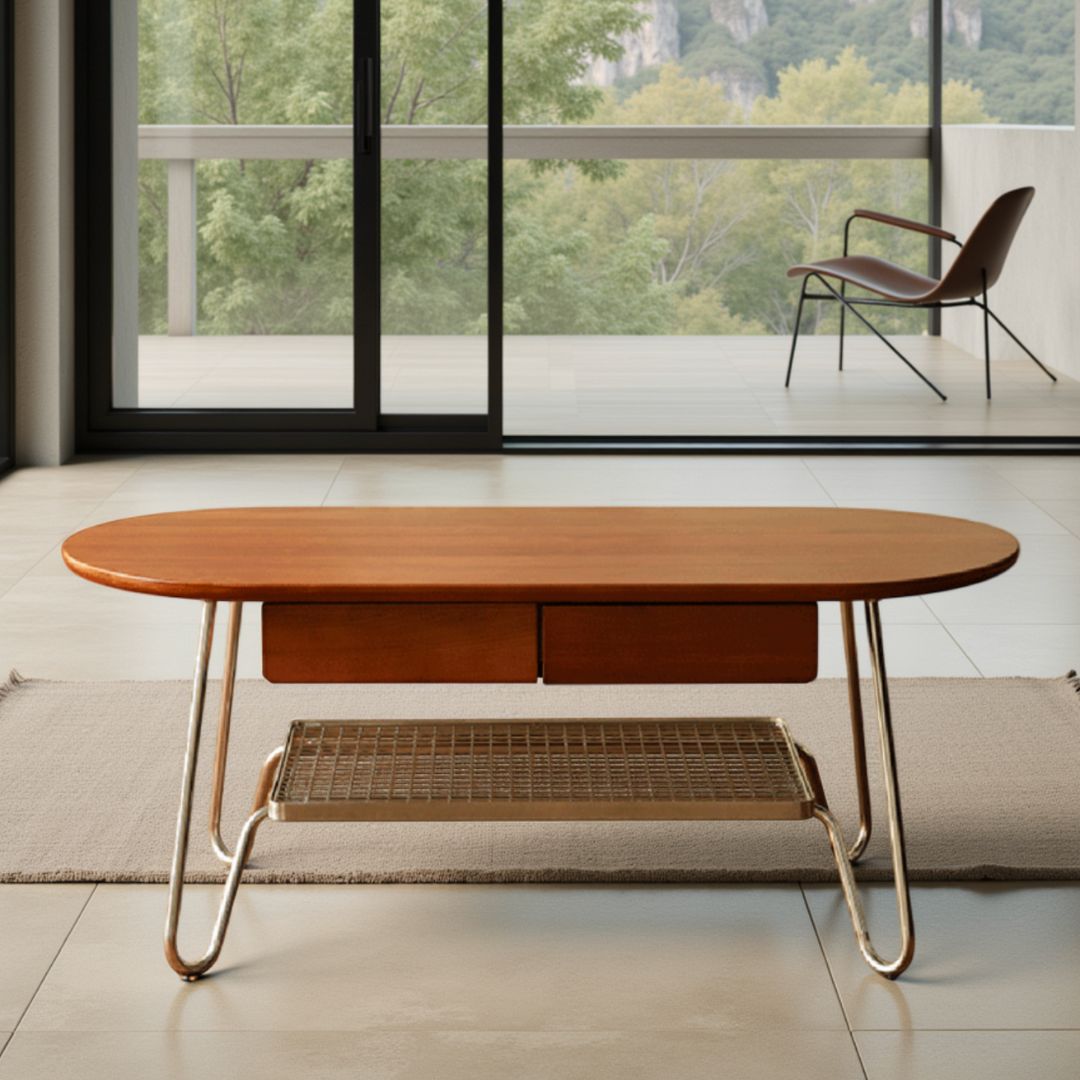Retro Solid Wood Stainless Steel Coffee Table