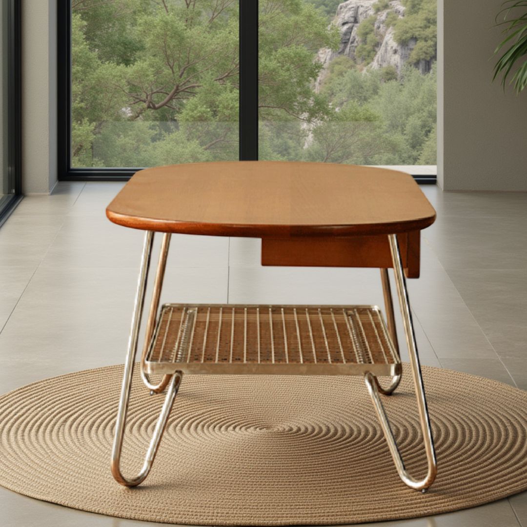 Retro Solid Wood Stainless Steel Coffee Table