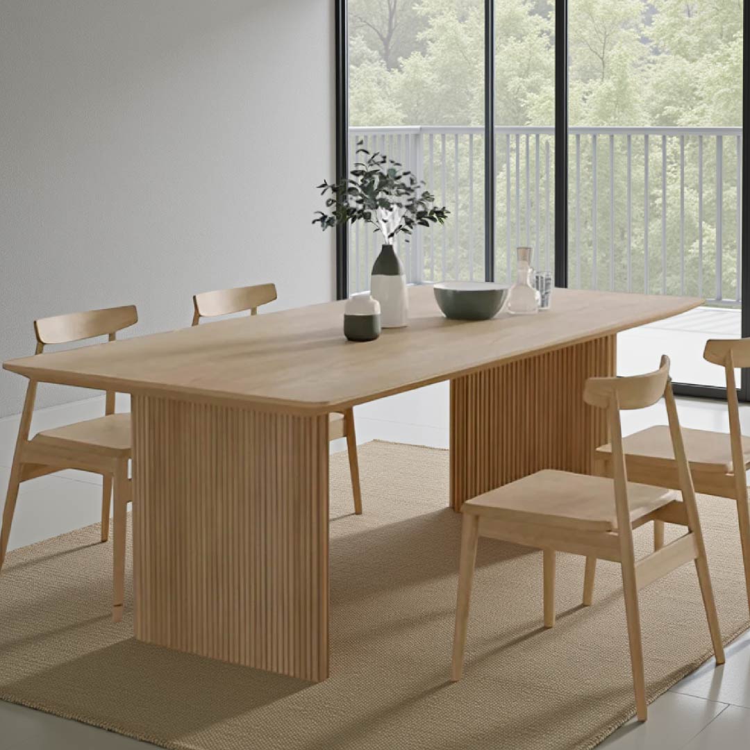 Ash Wood Japanese Wabi-Sabi Style Dining Table Set