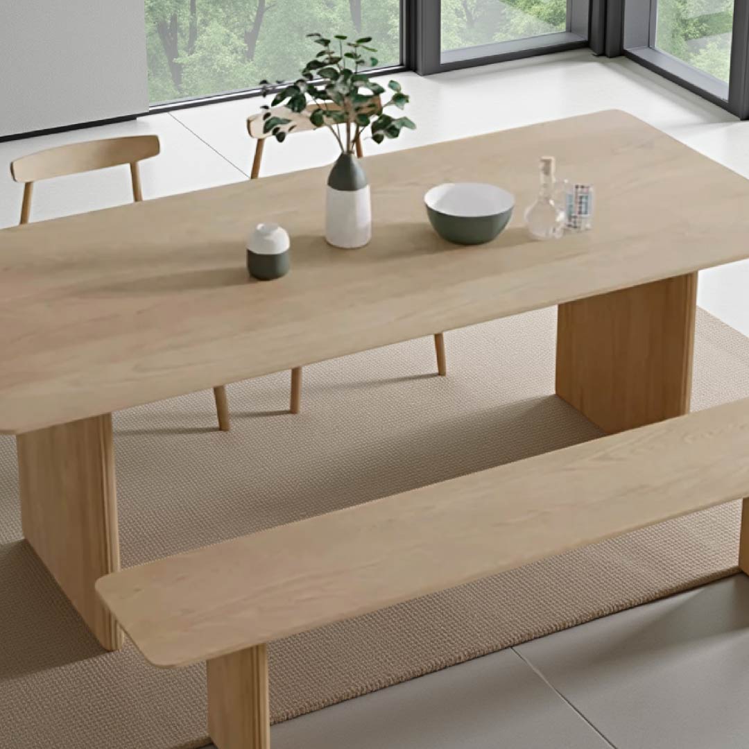 Ash Wood Japanese Wabi-Sabi Style Dining Table Set