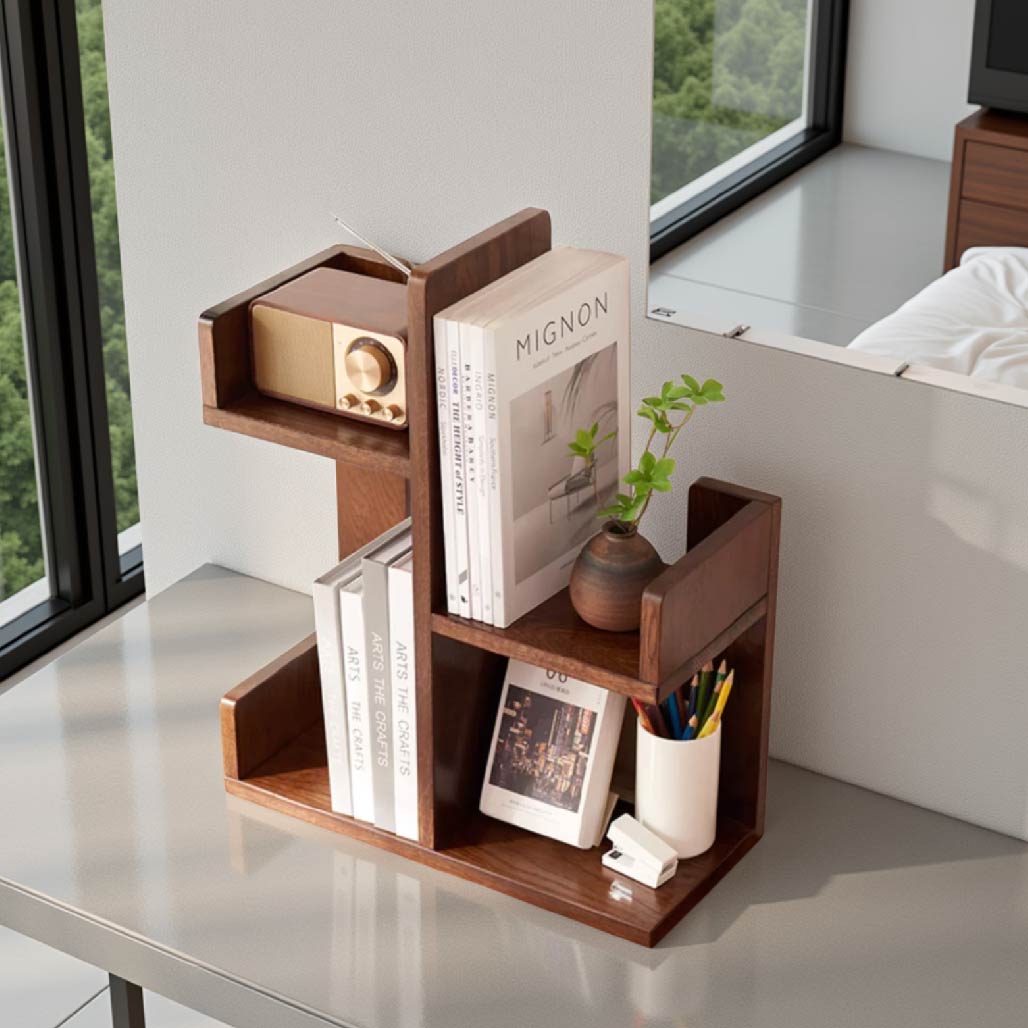 Oak Wood Desktop Bookshelf Orgainiser