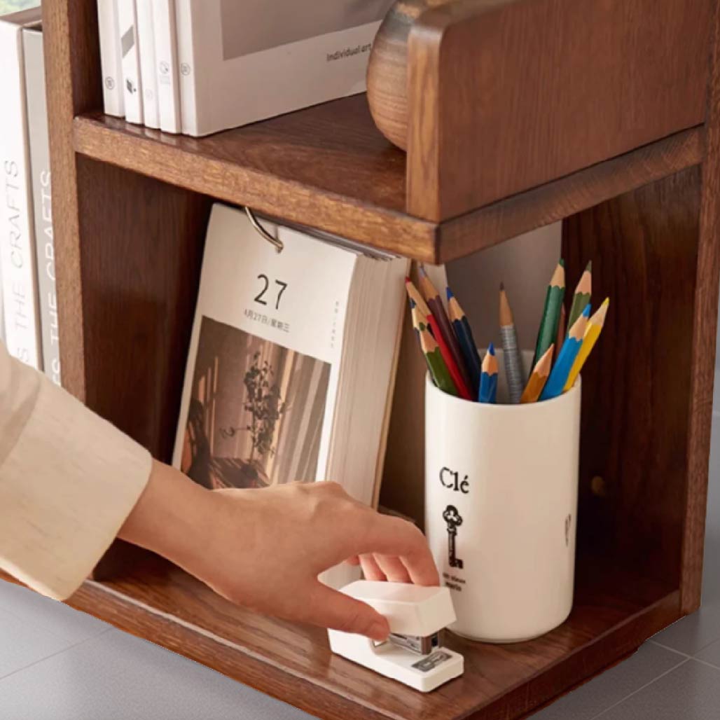 Oak Wood Desktop Bookshelf Orgainiser