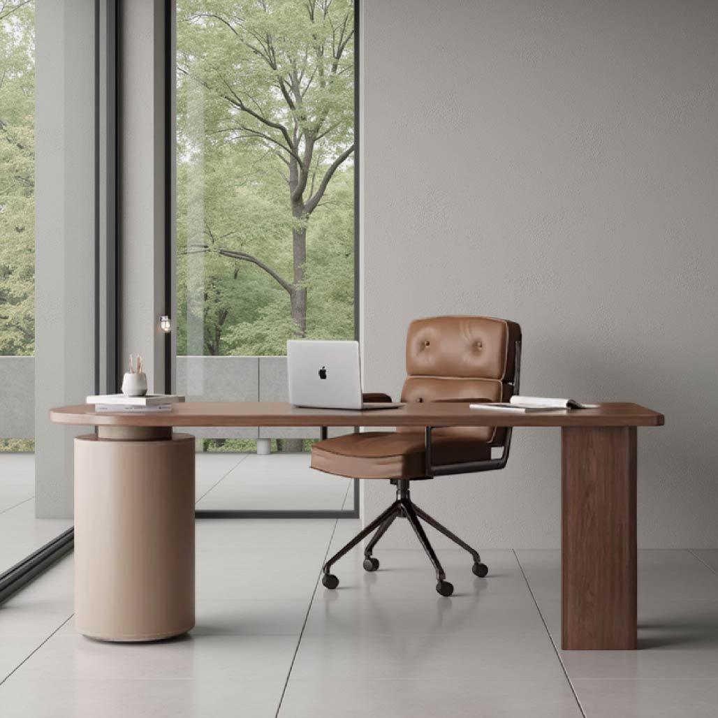 Ragnar Solid Wood Saddle Leather Desk