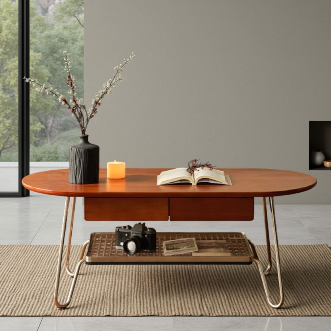 Retro Solid Wood Stainless Steel Coffee Table