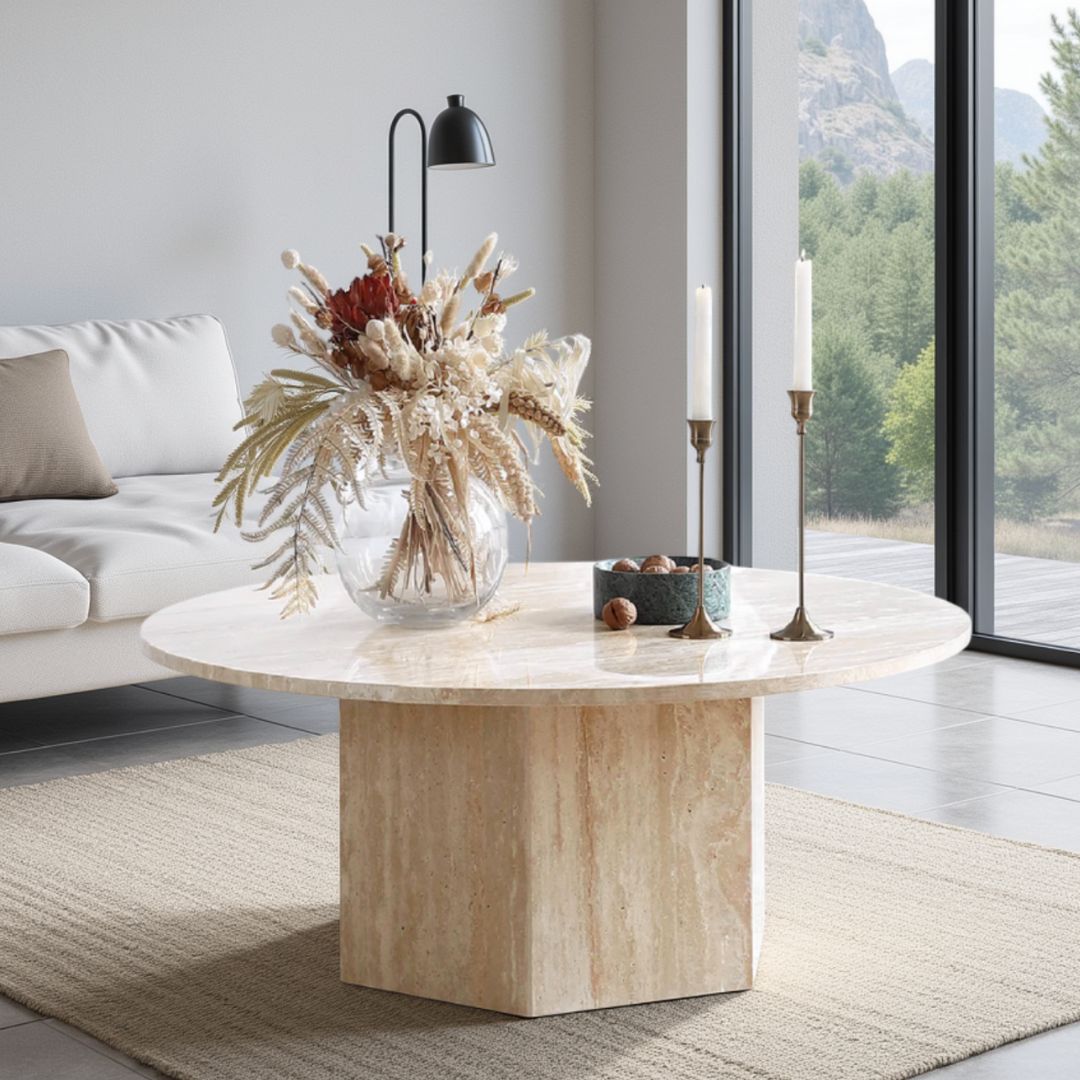 Natural Round Travertine Coffee Table