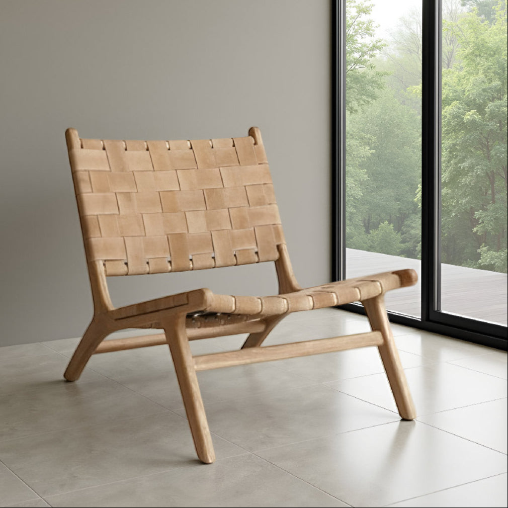 Strap Lounge Chair Light Brown Suede