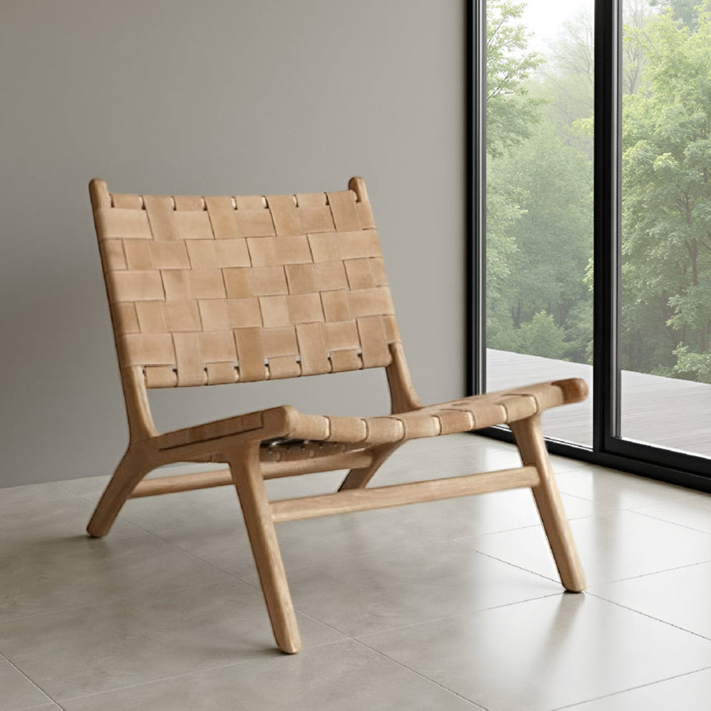 Strap Lounge Chair Light Brown Suede