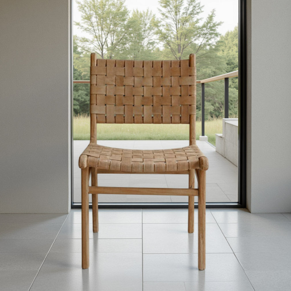 Strap Dining Chair Light Brown Suede