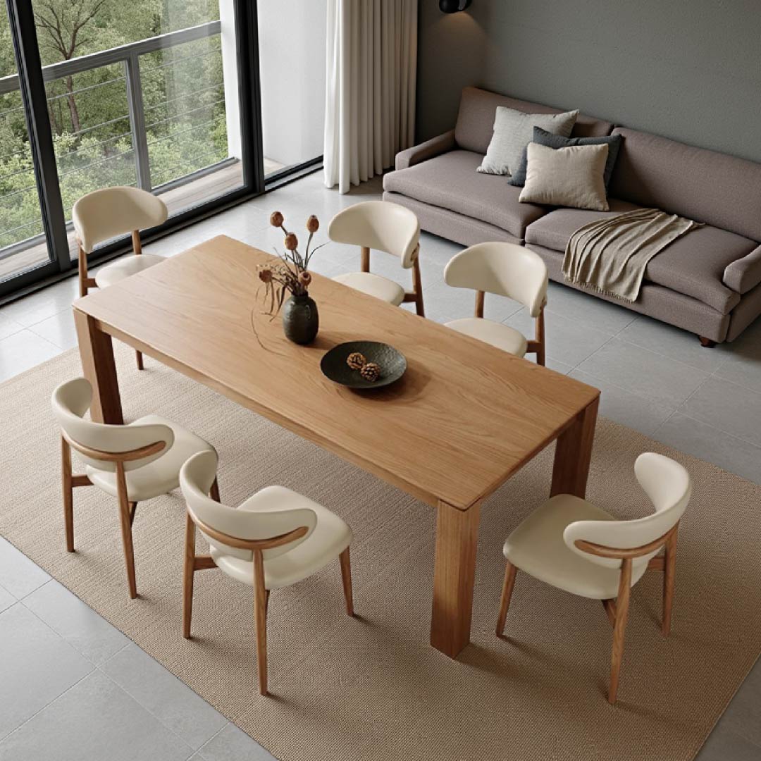 Japanese-Style Oak Dining Table Set