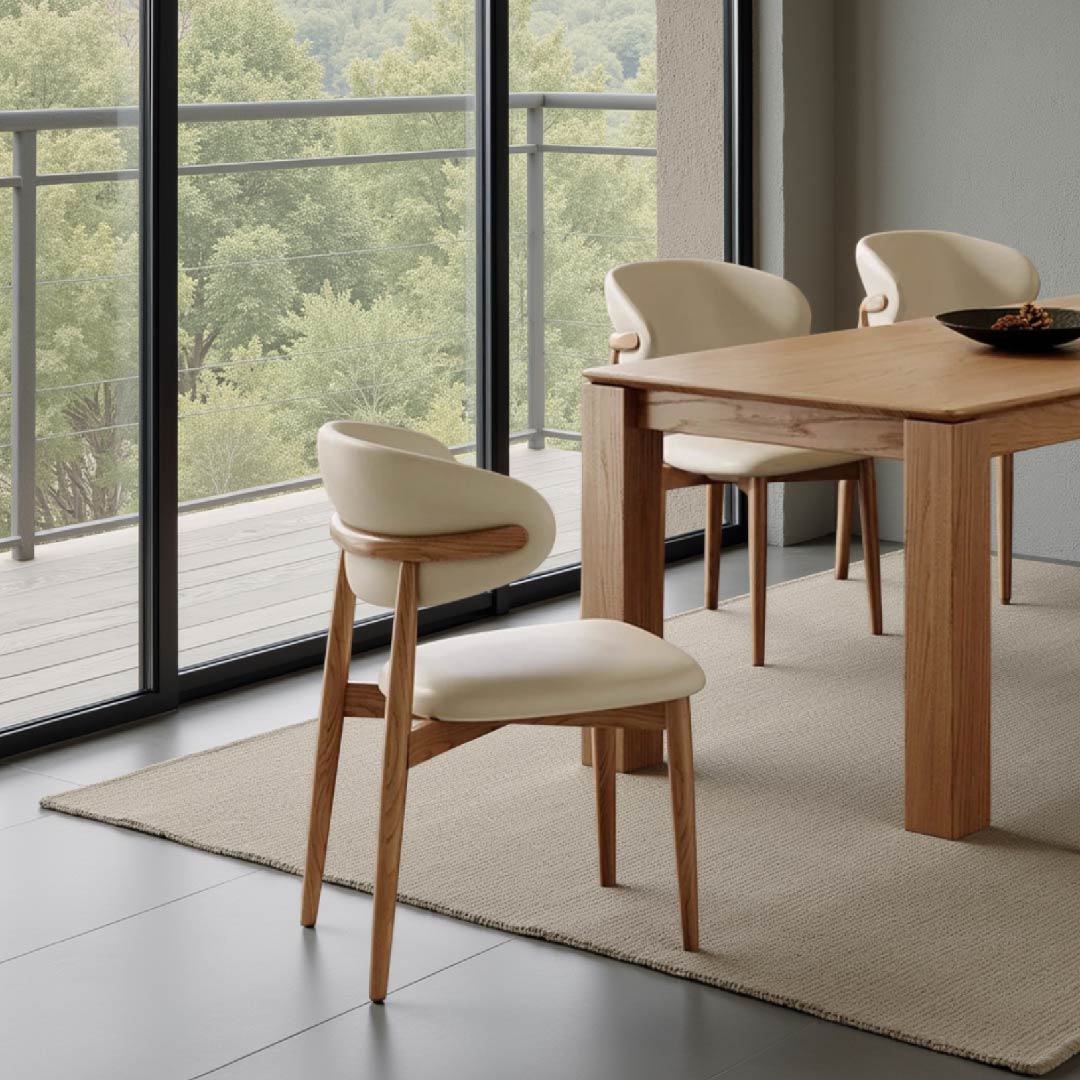 Japanese-Style Oak Dining Table Set