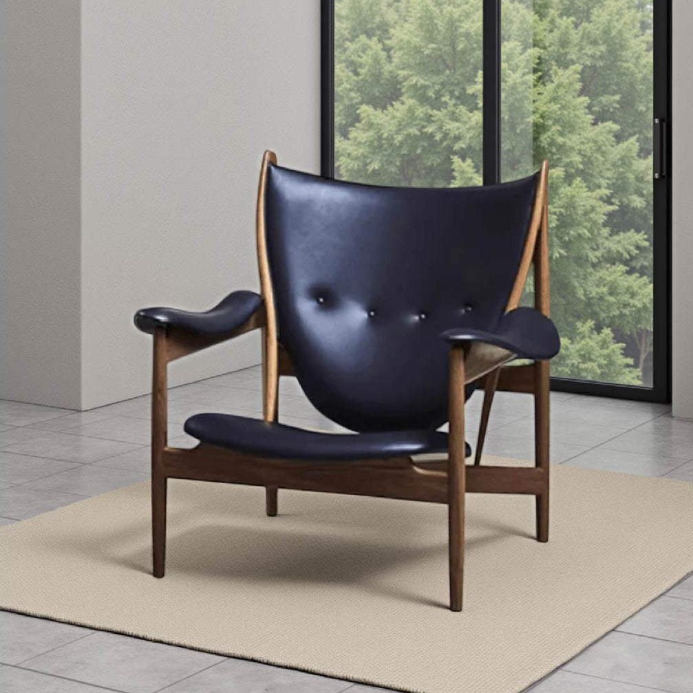 Black Solid Wood Leather Chair