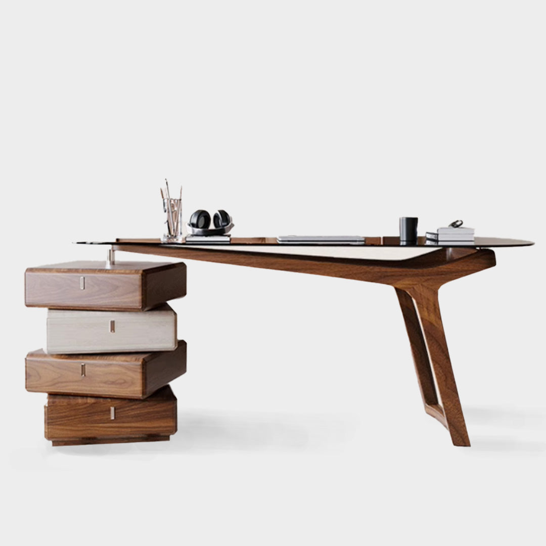 Italian Style Glass Solid Wood Desk