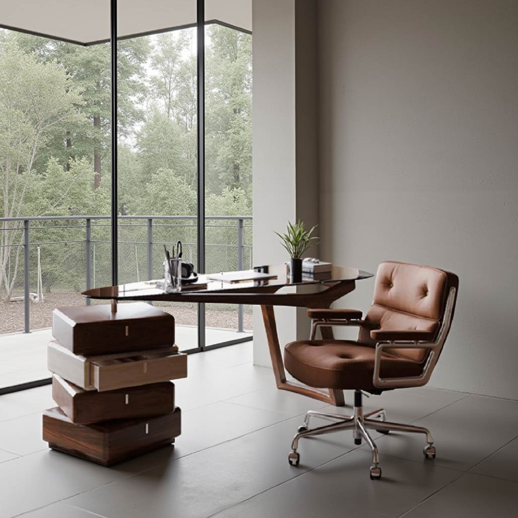 Italian Style Glass Solid Wood Desk