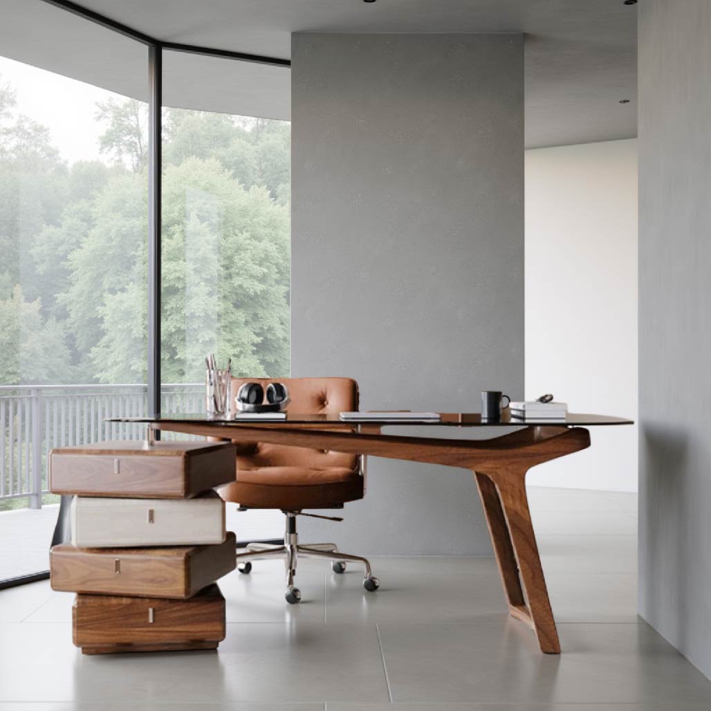 Italian Style Glass Solid Wood Desk