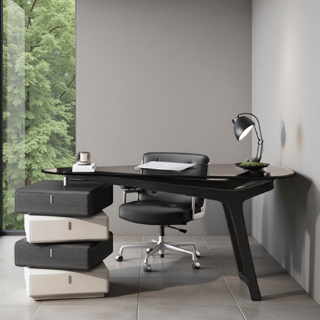 Italian Style Glass Solid Wood Desk