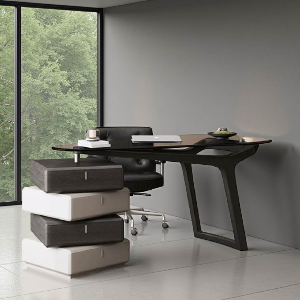 Italian Style Glass Solid Wood Desk