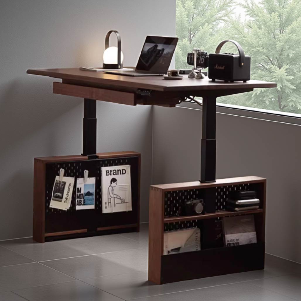 Thorsten Black Walnut Solid Wood Electric Standing Desk