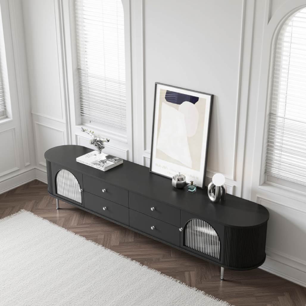 Solid Wood Retro TV Stand with Storage
