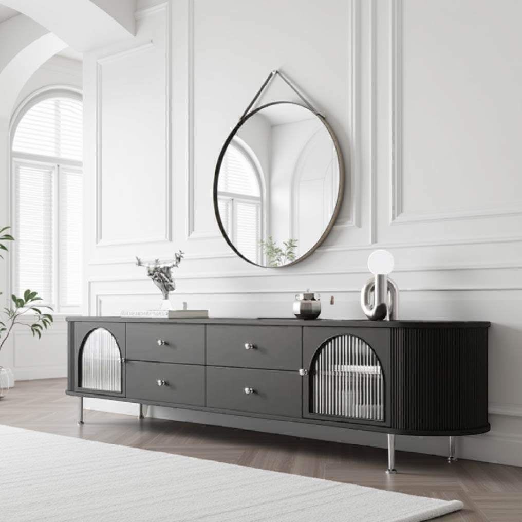 Solid Wood Retro TV Stand with Storage