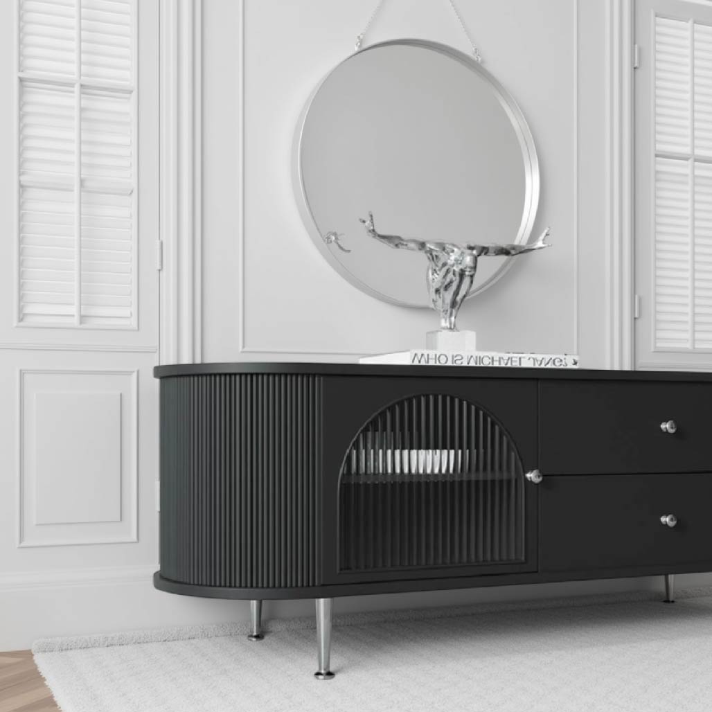 Solid Wood Retro TV Stand with Storage