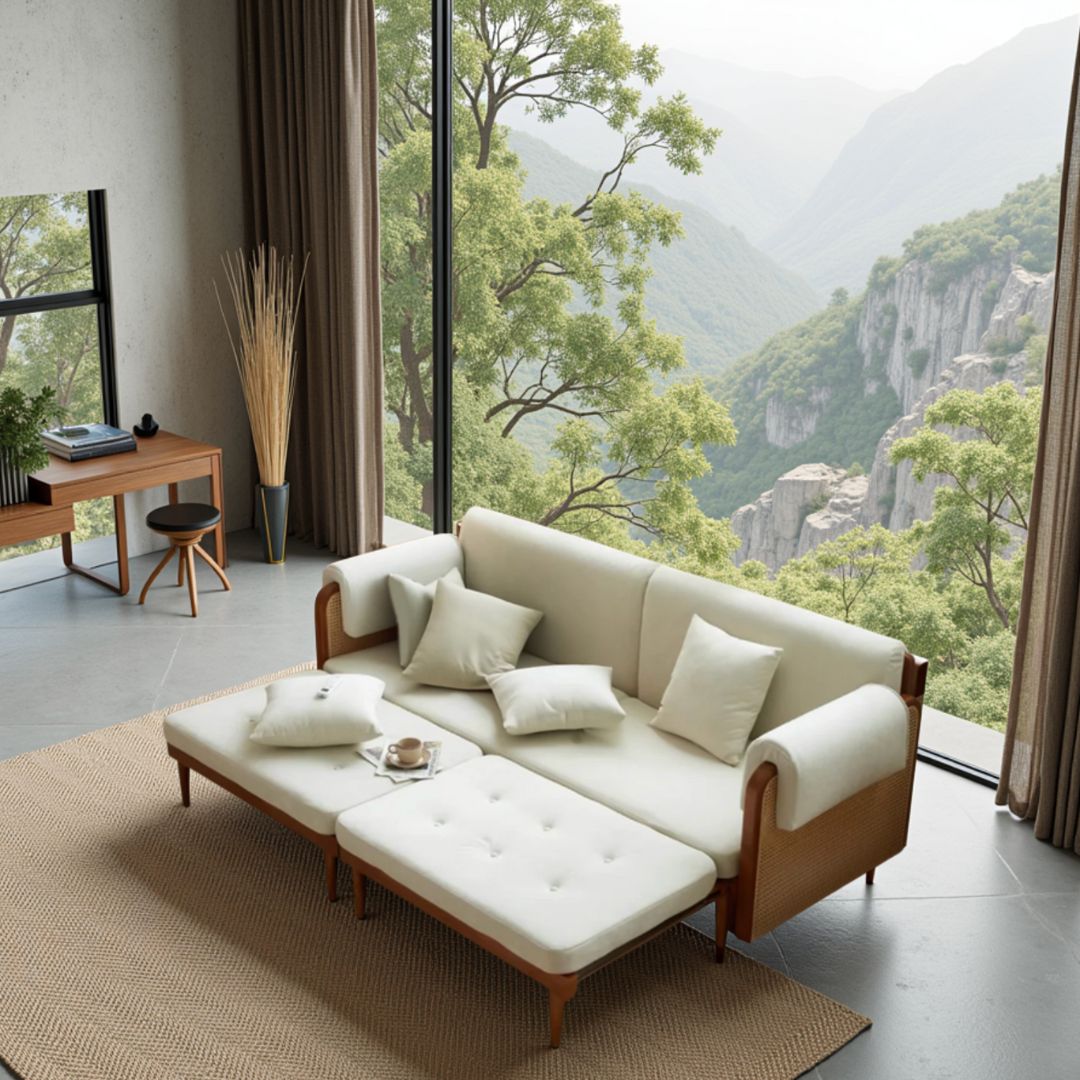 Rattan Retro Folding Sofa Bed