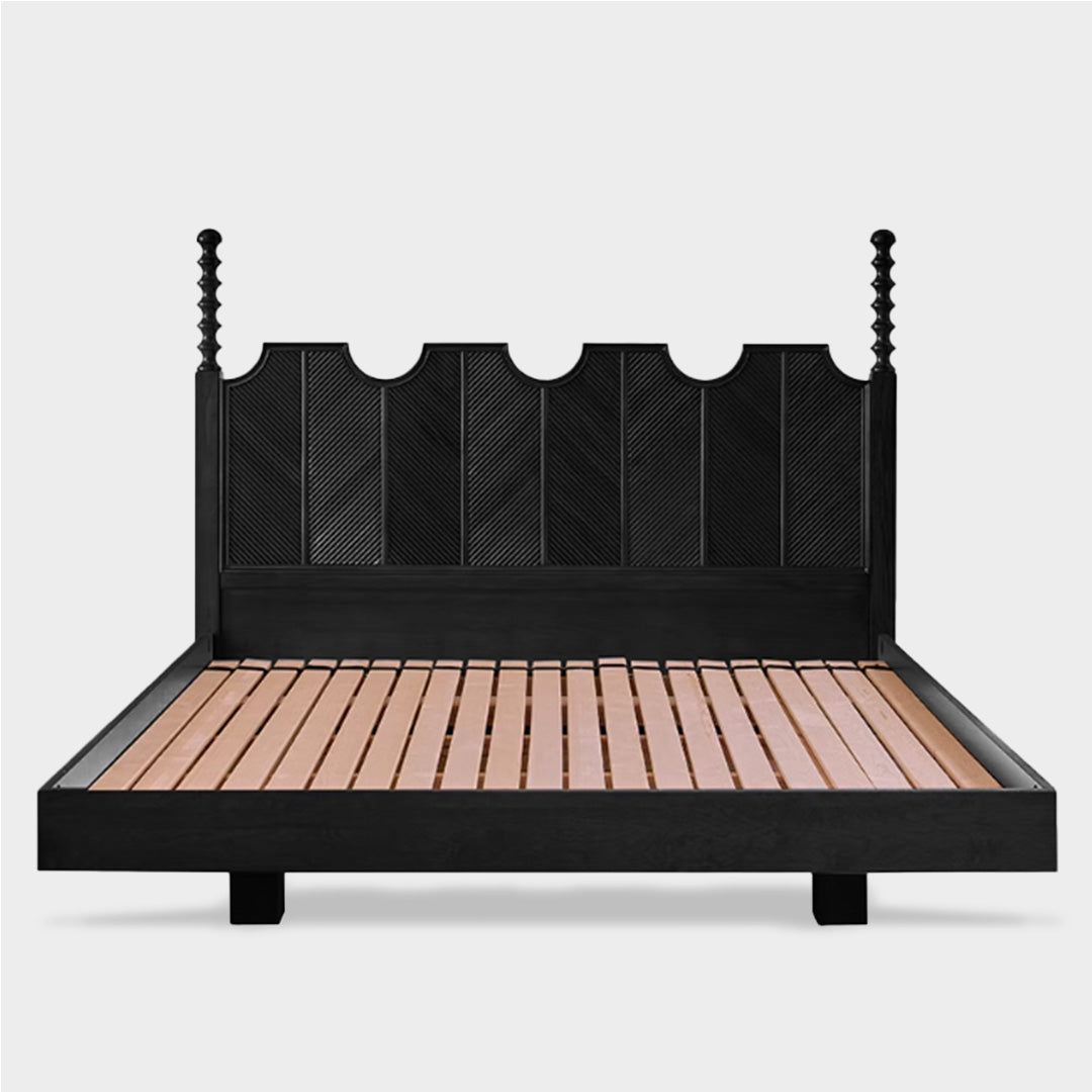 Black French Style Solid Wood Retro Bed