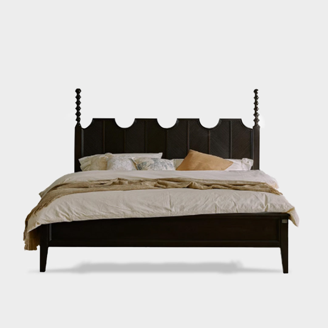 Black French Style Solid Wood Retro Bed