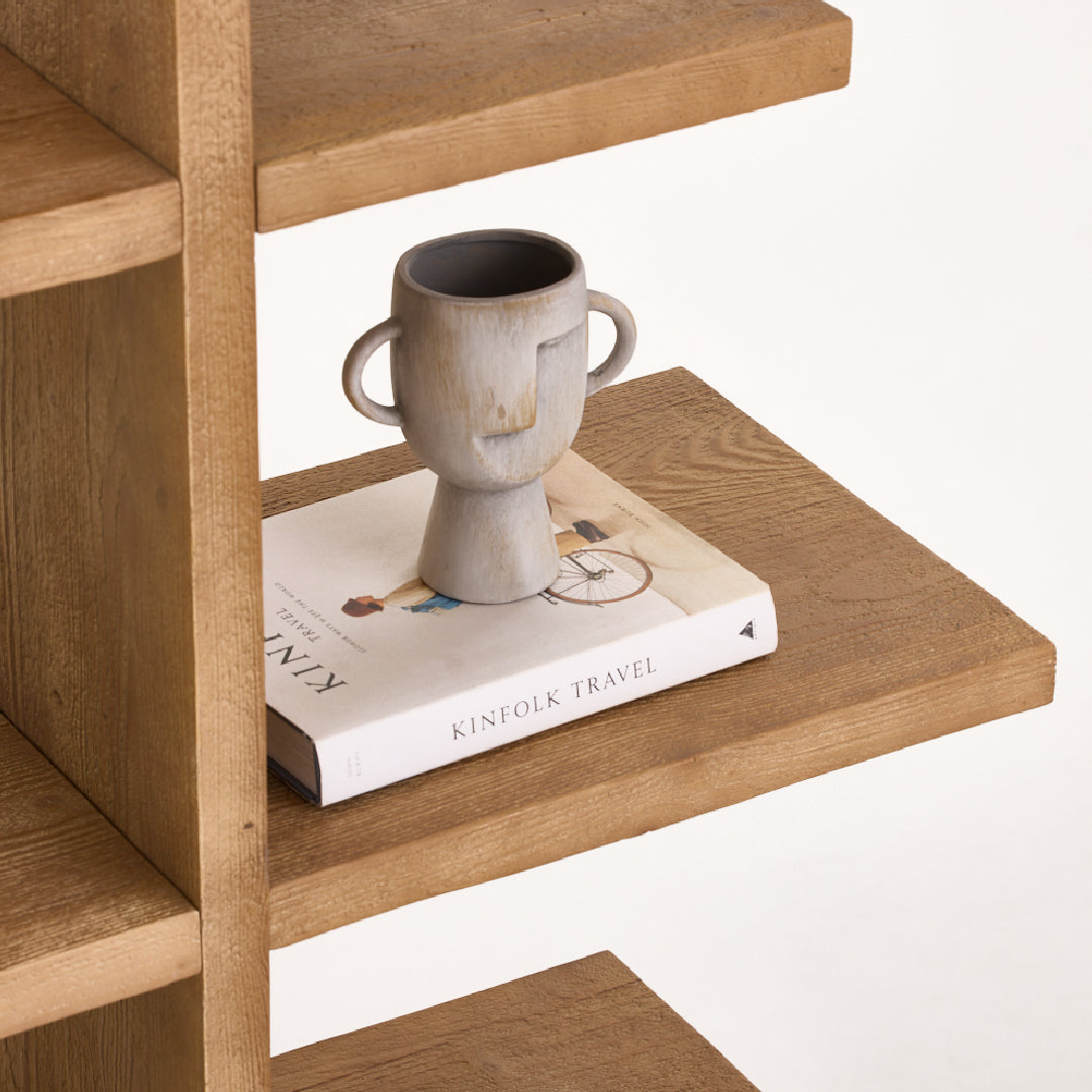 Sculptural Pine & Travertine Display Shelf