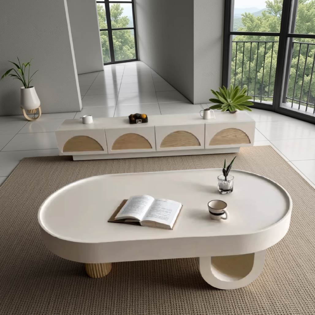 Cream Pine Wood Coffee Table