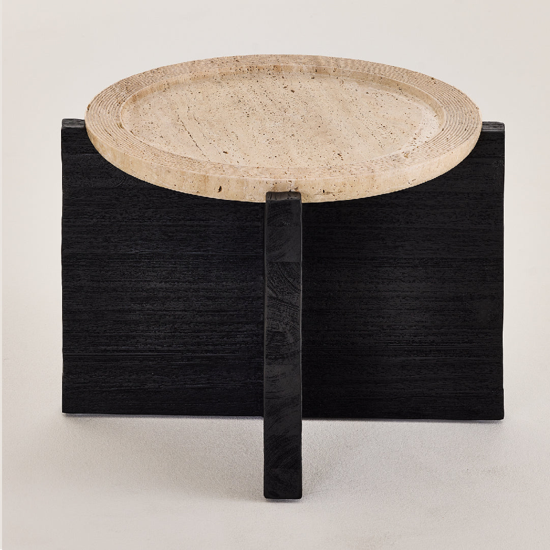 Round Matte Black Travertine Coffee Table