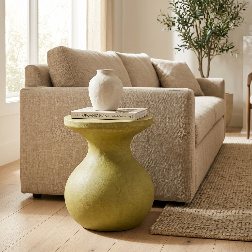 Light Green Sculptural Pedestal End Table