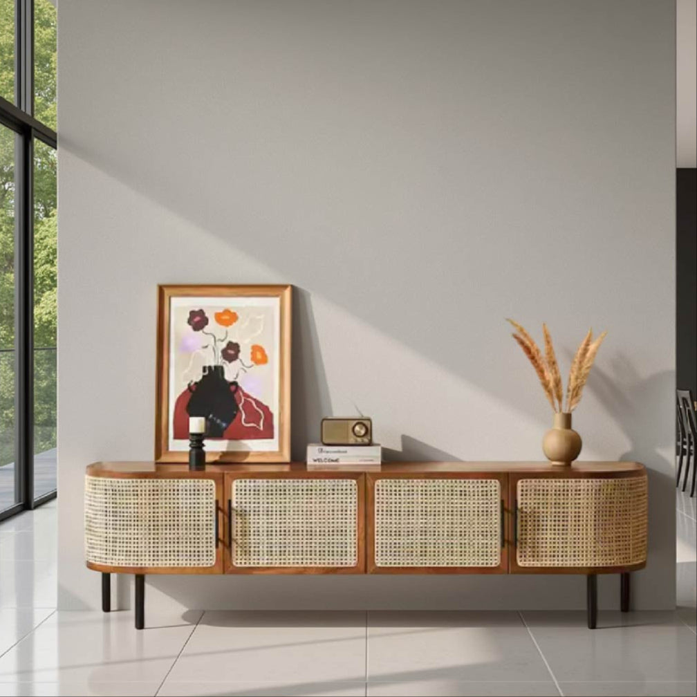 Ash Wood Rattan TV Stand