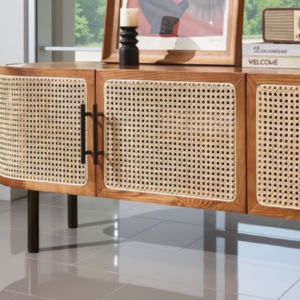 Ash Wood Rattan TV Stand
