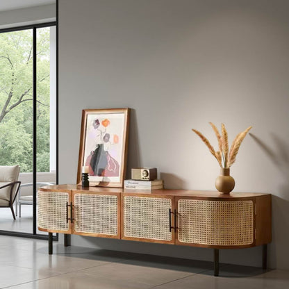 Ash Wood Rattan TV Stand