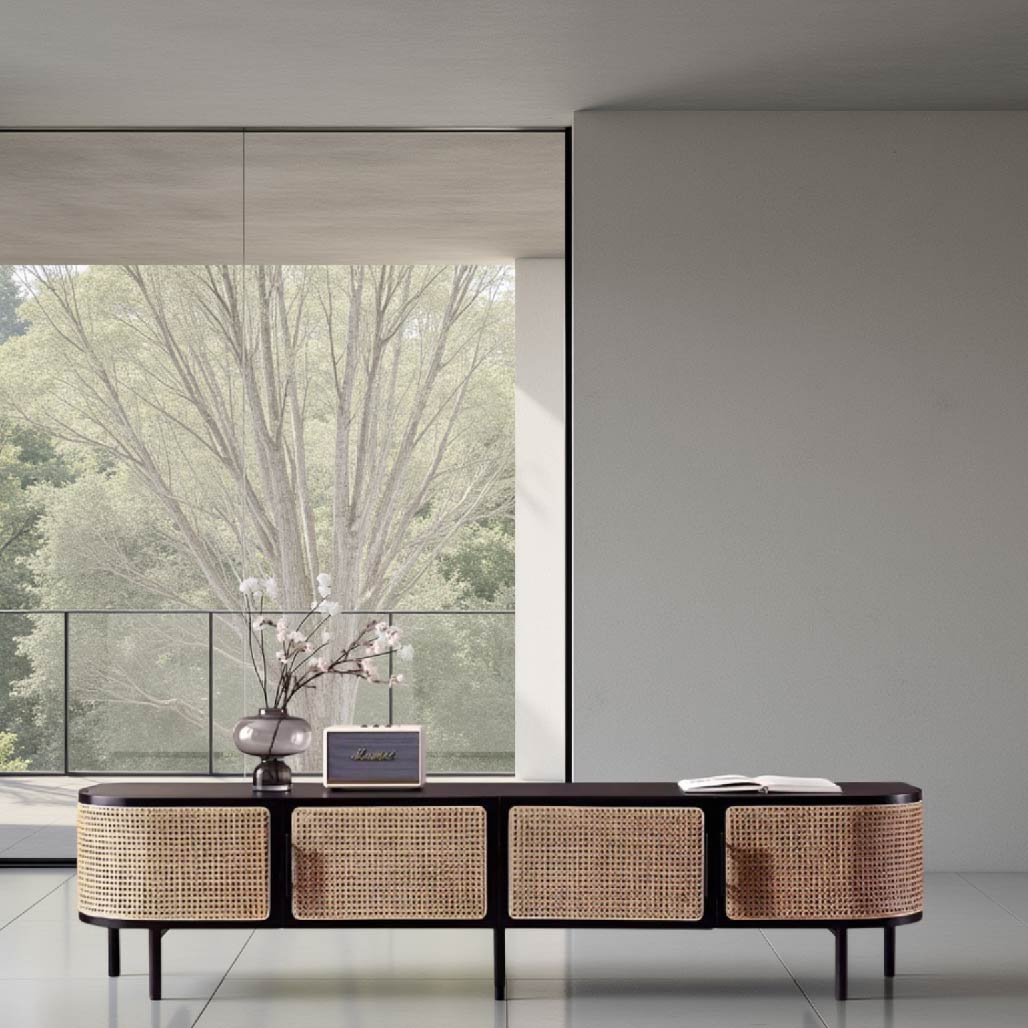 Ash Wood Rattan TV Stand