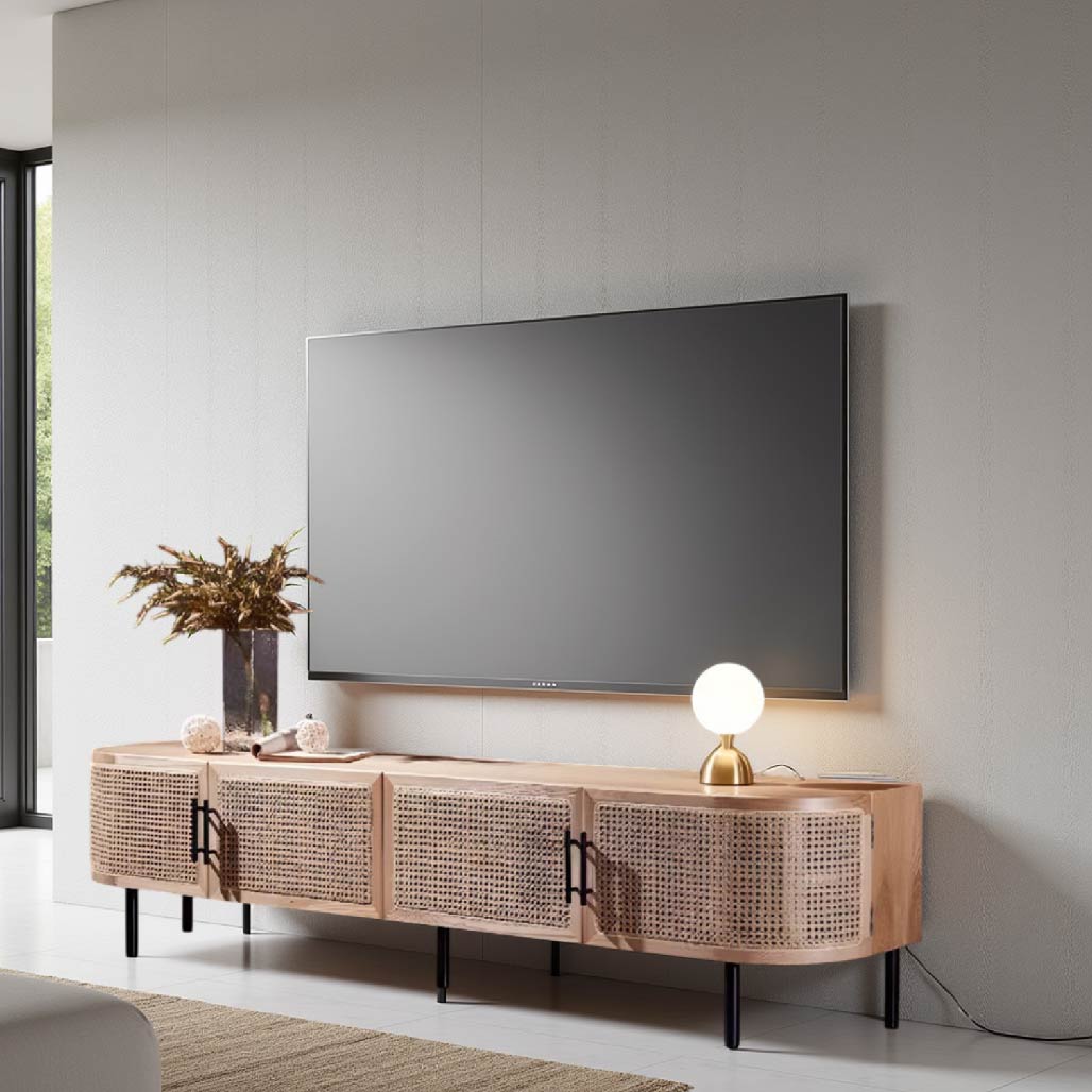 Ash Wood Rattan TV Stand