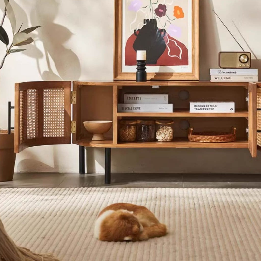 Ash Wood Rattan TV Console