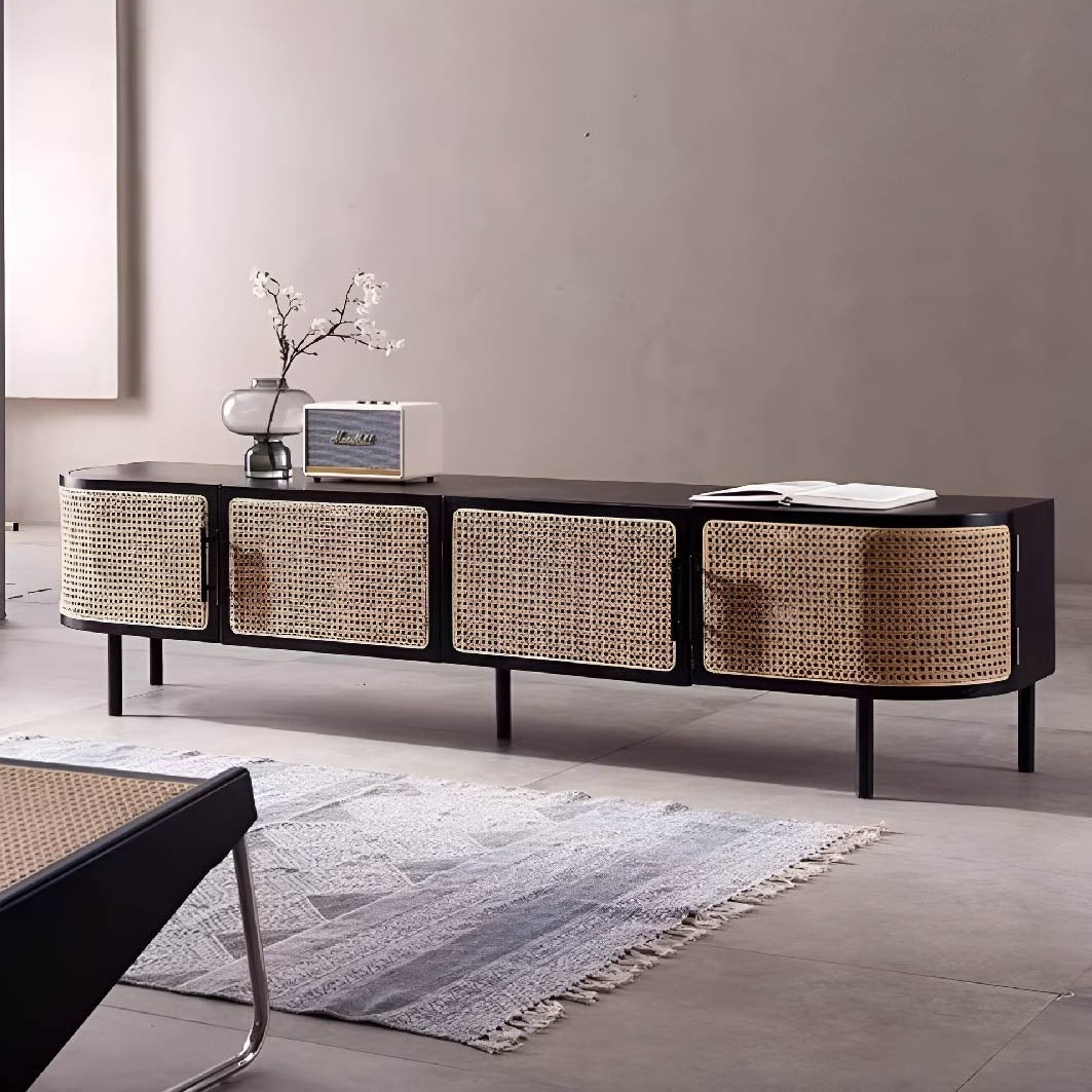 Black Ash Wood Rattan TV Console